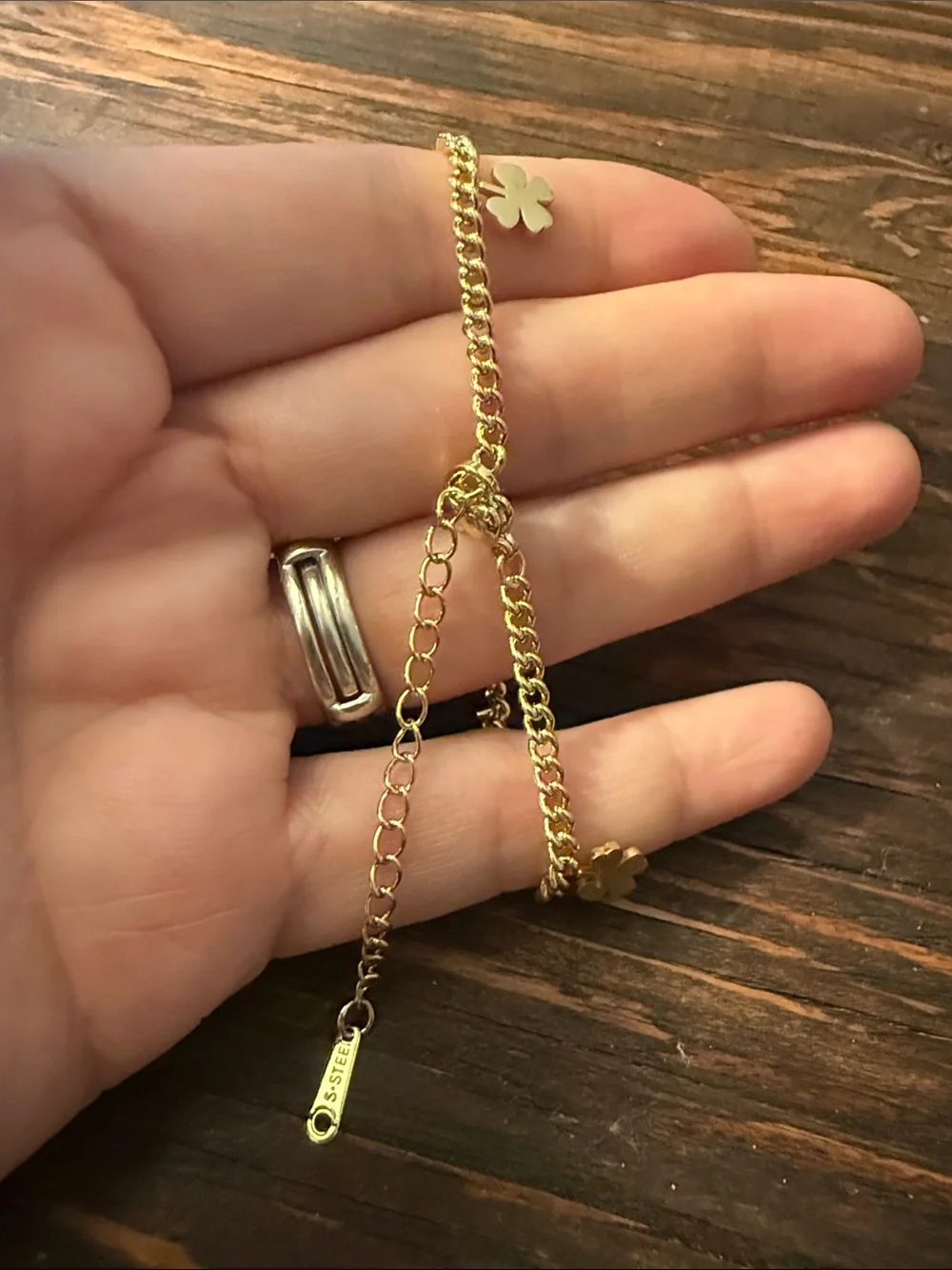 Gold Plated On Stainless Dainty Clover Charm Bracelet - Women Accessories